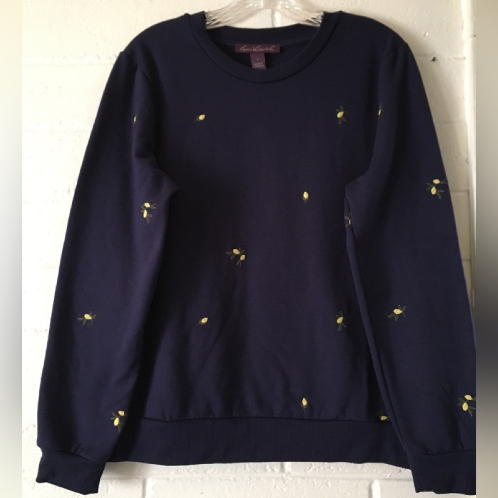 Gloria Vanderbilt | Navy Sweatshirt with Lemon Yellow Florals Embroidery πβ¨πππ± - Picture 7 of 16